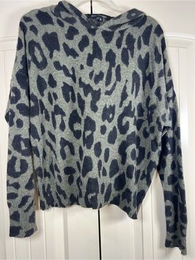 RARE Skull Cashmere Carson Leopard Print 100% Cashmere Hoodie Skull Back LARGE